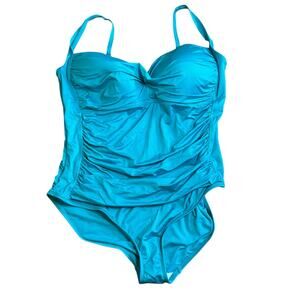Sonnet Shores Womens One Piece Swimsuit Plus Size 24W Blue Ruched Full Coverage